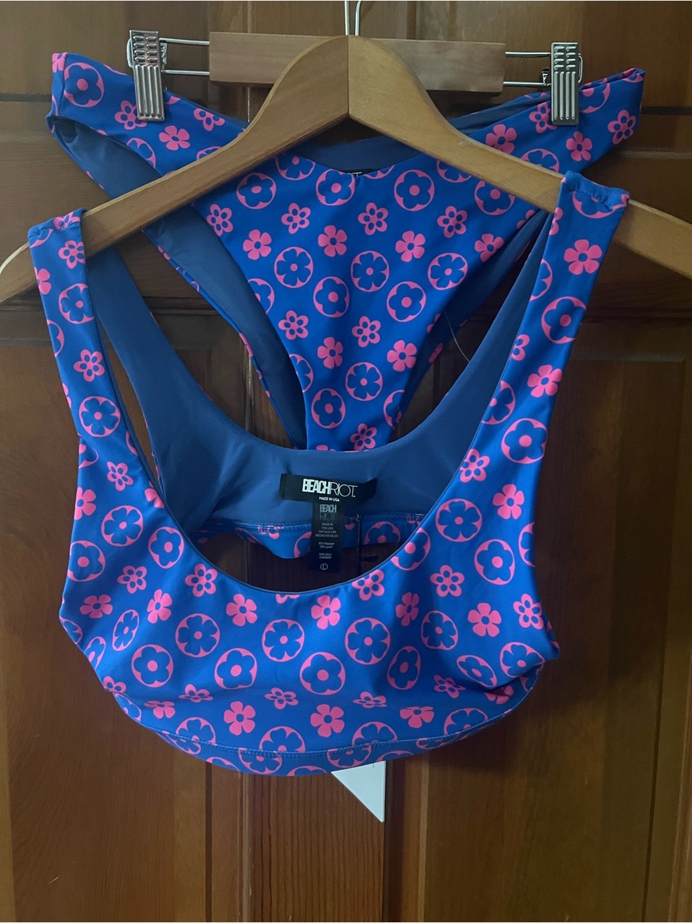 Beach Riot bikini top and bottom Size Large blue pink made in USA